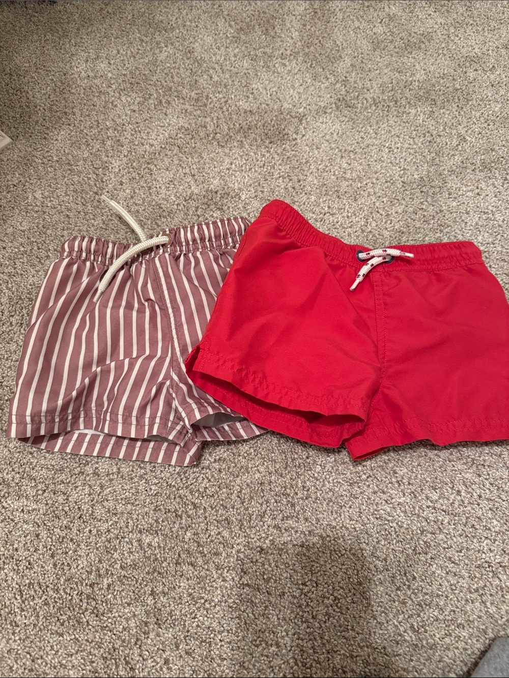 Carters Little Planet Drawstring Swim Shorts - Red & Mauve Stripe